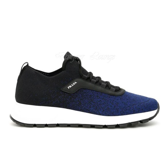 SOLD! NEW PRADA Men's Knit 2 Blue Black Textile Low Top Logo Sneakers UK 10.5 - Picture 6 of 10